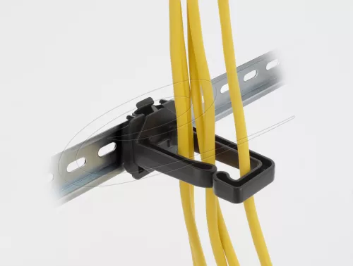 Delock Kábeltartó 70 x 24 mm méretű DIN sínhez kapcsoláshoz felszerelő lemezzel fekete (DL-90769)
