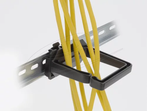 Delock Kábeltartó 70 x 70 mm méretű DIN sínhez kapcsoláshoz felszerelő lemezzel fekete (DL-90770)