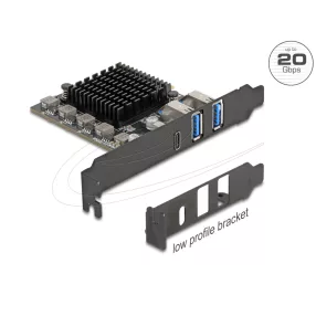   Delock PCI Express x4 kártya - 1 x USB 20 Gbps USB Type-C  + 2 x USB 10 Gbps A-típusú - alacsony profilú formatényező (DL-90891)