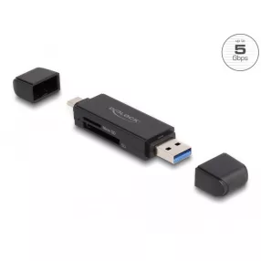   Delock SuperSpeed USB 5 Gbps kártyaolvasó USB Type-C  / A-típusú SD és Micro SD memóriakártyákhoz (DL-91004)