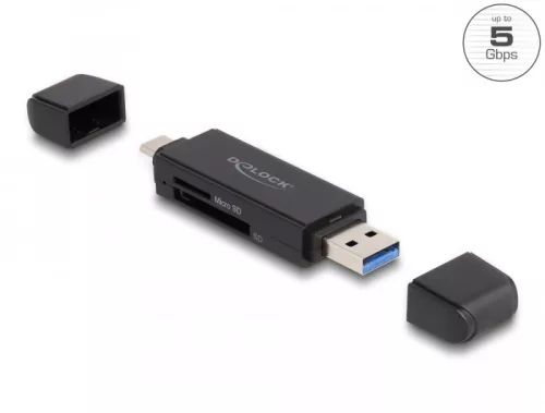 Delock SuperSpeed USB 5 Gbps kártyaolvasó USB Type-C  / A-típusú SD és Micro SD memóriakártyákhoz (DL-91004)
