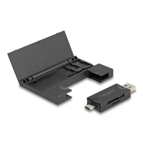   Delock Kártyaolvasó USB 5 Gbps USB Type-C  / A-típusú SD és Mikro SD memóriakártyákhoz praktikus memória kártyatokkal - fekete (DL-91014)