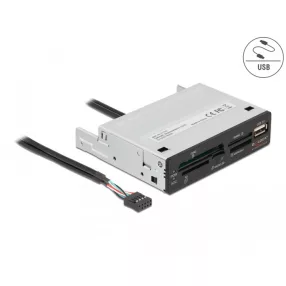  Delock 3.5  USB 2.0-s kártyaolvasó, 5 nyílás + 1 x A-típusú USB 2.0-s csatlakozóhüvely (DL-91708)