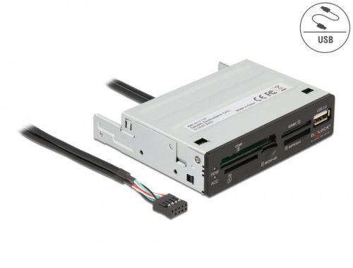 Delock 3.5  USB 2.0-s kártyaolvasó, 5 nyílás + 1 x A-típusú USB 2.0-s csatlakozóhüvely