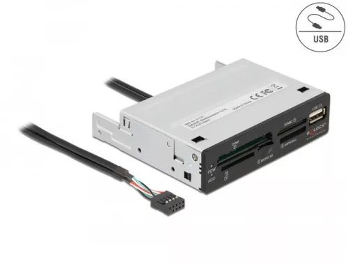 Delock 3.5  USB 2.0-s kártyaolvasó, 5 nyílás + 1 x A-típusú USB 2.0-s csatlakozóhüvely (DL-91708)