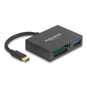   Delock USB-C  kártyaolvasó XQD és SD memória kártyákhoz, valamint egy USB 5 Gbps A-típusú port (DL-91711)
