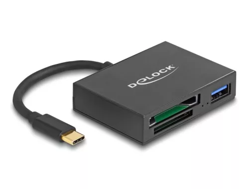 Delock USB-C  kártyaolvasó XQD és SD memória kártyákhoz, valamint egy USB 5 Gbps A-típusú port (DL-91711)