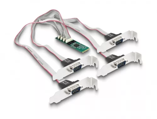 Delock M.2 kártya - 4 x soros RS-232 DB9 standard és alacsony profilú csatlakozó felületekkel (DL-95269)