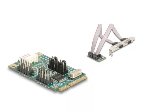 Delock Mini PCIe I/O PCIe teljes méretű 2 x soros RS-232 tápfeszültséggel 5 V / 12 V (DL-95276)
