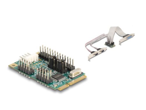 Delock Mini PCIe I/O PCIe teljes méretű 1 x párhuzamos, 2 x soros RS-232 tápfeszültséggel 5 V / 12 V