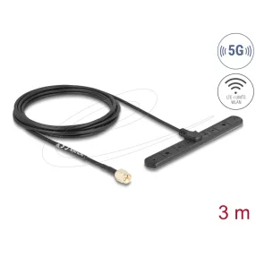   Delock 5G LTE antenna SMA-dugó 3 dBi mindenirányú RG-174-es csatlakozó kábellel biztosított, 3 m öntapadós csatlakozás kültéri, fekete színű (DL-96090)