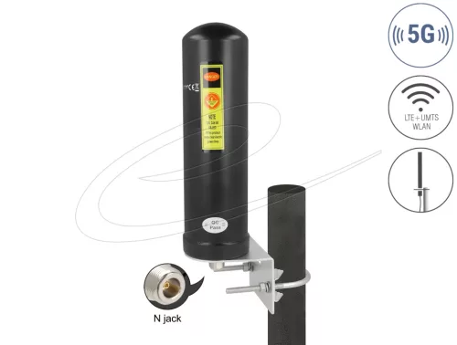 Delock 5G LTE antenna N anya 3 - 5 dBi irányítatlan, kültéri fali és állított elhelyezésre fekete (DL-96093)