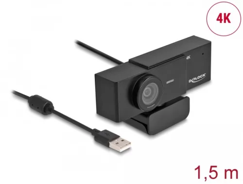 Delock USB UHD Webkamera mikrofonnal 4K 30 Hz 110  látószög és háromlábú állvány (DL-96400)