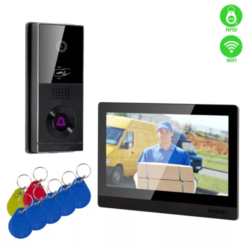 EVOLVEO DoorPhone AHD10, otthoni WiFi videotelefon készlet ajtóvezérléssel és RFID-vel, fekete 10  monitor