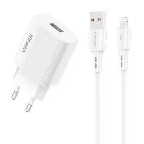   Vipfan E01S-LT USB-A Hálózati töltő + Lightning kábel - Fehér (12W)
