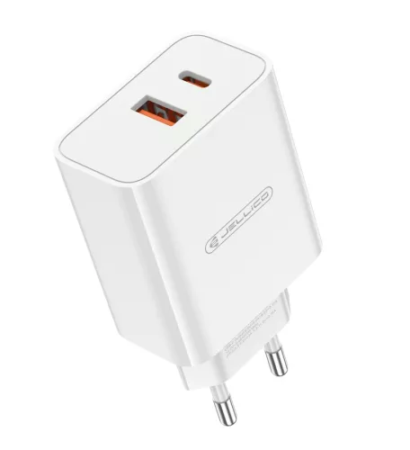 Jellico EC02 Hálózati Adapter USB + Type-C PD120W QC3 gyorstöltéssel - fehér