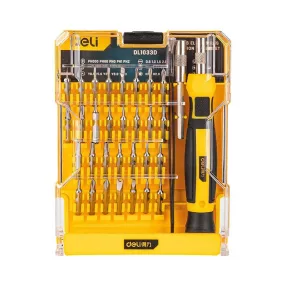   DELI Tools precíziós csavarhúzó készlet, 33 részes - EDL1033D, Fekete/Sárga
