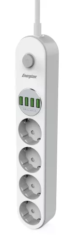 Energizer EPB2500W01EU hálózati elosztó 3db hálózati és 6db USB csatlakozó aljzattal, túlfeszültség védelemmel, 2m