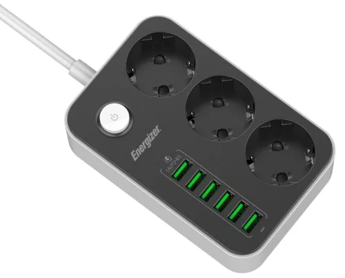 Energizer EPB2500W00EU hálózati elosztó 4 hálózati és 4 USB(töltő) aljzattal, túlfeszültség védett, 2m kábel 