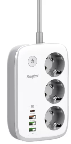 Energizer EPB2500W02EU Wi-Fi  vezérelhetőségű hálózati elosztó, 30W-os PD (USB) gyorstöltéssel és túlfeszültség védelemmel