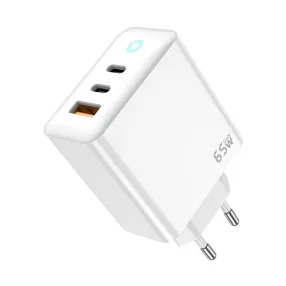   Jellico EU20 GaN PD Hálózati töltő 65W 2 x USB-C + 1 xUSB QC3.0, fehér