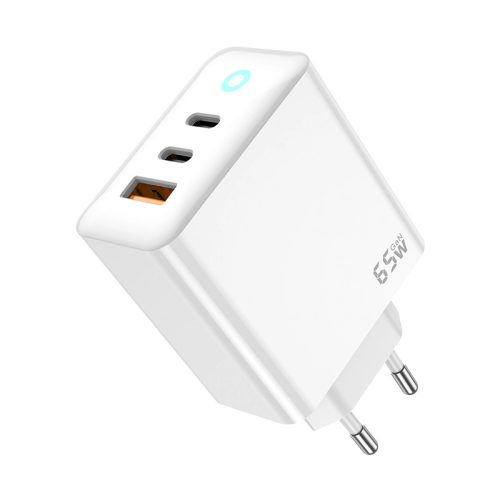 Jellico EU20 GaN PD Hálózati töltő 65W 2 x USB-C + 1 xUSB QC3.0, fehér