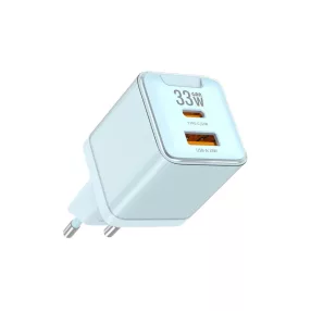   JELLICO fali töltő EU55BL GaN PD 33W 1xUSB-C + 1xUSB QC3.0, kék