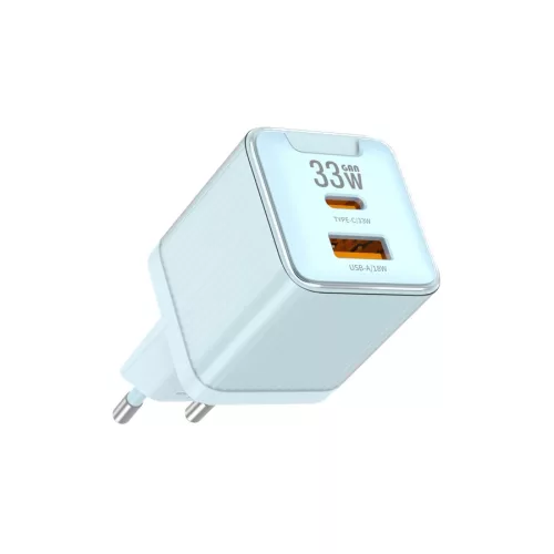 JELLICO fali töltő EU55BL GaN PD 33W 1xUSB-C + 1xUSB QC3.0, kék