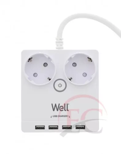 Well EXTS-2S3M-PROT/USB4-WL Kettő férőhelyes földelt kapcsolós elosztó + 4x USB