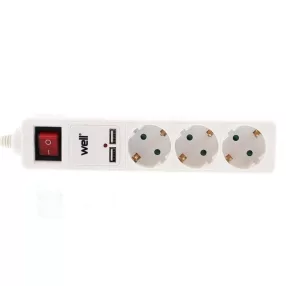   Well EXTS-3S3M-USB/01-WL Három férőhelyes földelt kapcsolós elosztó + 2x USB, 3m