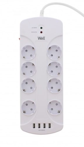 Well EXTS-8S3M-PROT-USB4-WL Nyolc férőhelyes földelt kapcsolós elosztó + 4x USB