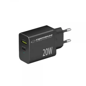   Esperanza gyorstöltő 20w usb-c pd 20w / usb-a qc 3.0 18w fekete