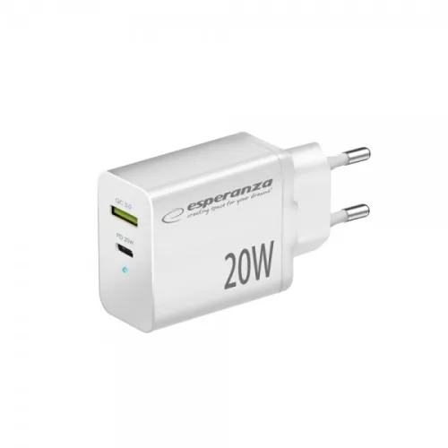 Esperanza gyorstöltő 20w usb-c pd 20w / usb-a qc 3.0 18w fehér
