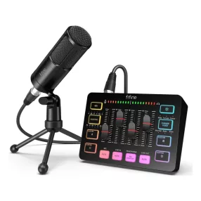   Fifine KS3 4 csatornás keverő, külső hangkártya, audió interfész + EFFEKT + dinamikus mikrofon[XLR]
