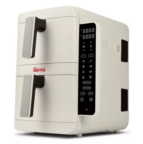 Girmi FG41 Ecofrit Dual kétzónás forrólevegős fritőz 9 literes (2x4.5 liter) kapacitással, Homok-bézs szín, SYNC és MATCH funkcióval (FG4101)