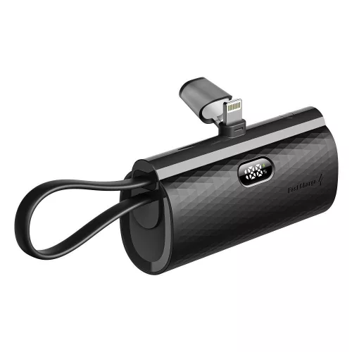 Forcell F-Energy Power Bank F5K3 PD 20W 5000 mAh beépített Lighting csatlakozóval ellátott, fekete
