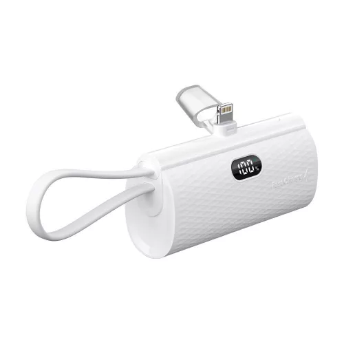 Forcell F-Energy Power Bank F5K3 PD 20W 5000 mAh beépített Lighting csatlakozóval ellátott, fehér