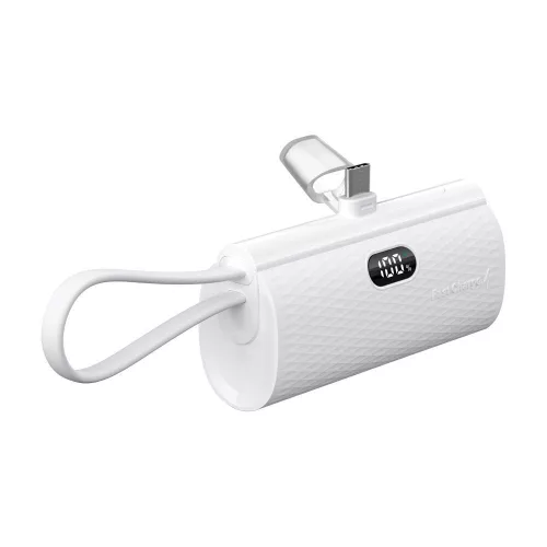 Forcell F-Energy Power Bank F5K3 PD 20W 5000 mAh beépített USB C csatlakozóval, fehér