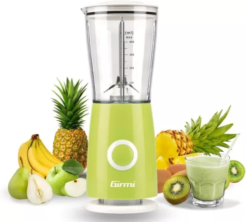 Girmi FR03 kompakt elektromos turmixgép, 170 W teljesítmény, 400 ml-es keverőpohár és rozsdamentes acél pengék, Zöld (FR0303)
