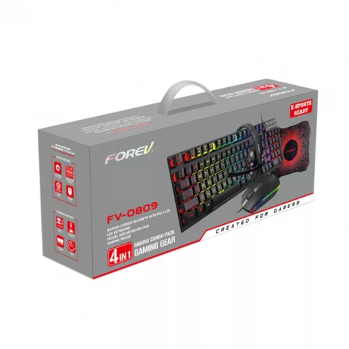 FOREV FV-Q0809 4 az 1 ben gamer csomag, magyar nyelvű led gamer billentyűzet, egér, fejhellagató és egérpad