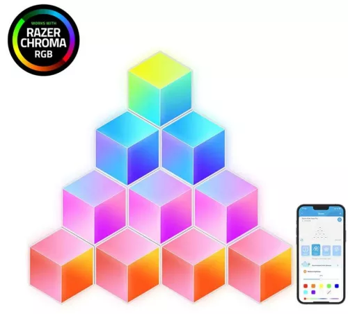 Govee Glide Hexagon RGB 3D intelligens panelek, 10 darab, Zene szinkronizálás, Kompatibilis az Alexával és a Google Home-al Hang + Wifi + Bluetooth vezérlésel, GOVH6066