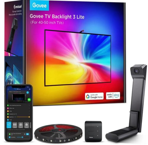 Govee Intelligens RGBICW LED szalag TV (40~50 hüvelyk) háttérvilágítás kamerával, halszem korrekcióval 3 Lite H Wi-Fi, Bluetooth, GOVH6097