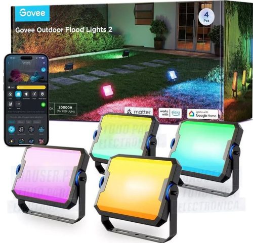Govee kültéri FLood Lights RGBICWW 4 db-os APP + Wifi + Bluetooth vezérléssel, GOVH8057