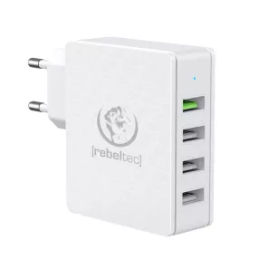   Rebeltec H410 Turbo - 4 USB porttal, hálózati gyors töltő, fehér, 3A