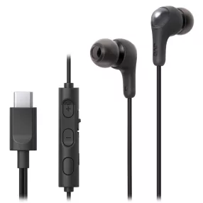   JVC HA-FR9UC-B vezetékes fülhallgató USB-C csatlakozóval, mikrofonnal és vezérlővel, 4 méretű szilikon gumiharanggal