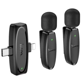   Hoco L15 Vezeték nélküli csíptetős mikrofon Lightning / USB C 2 db fekete