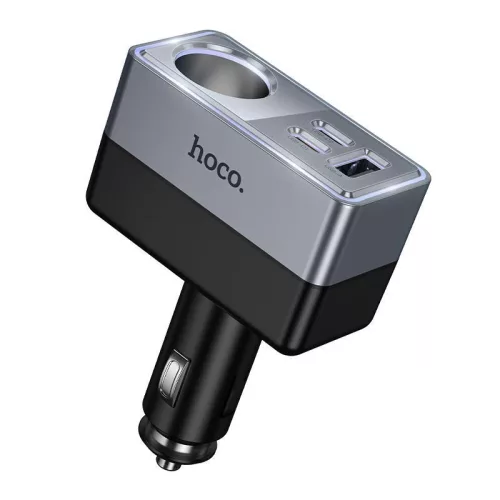 Hoco Z65A autós töltő elosztóval 1xUSB A + 2xUSB C + 1 szivargyújtó port QC3.0 PD 165W/24V fekete