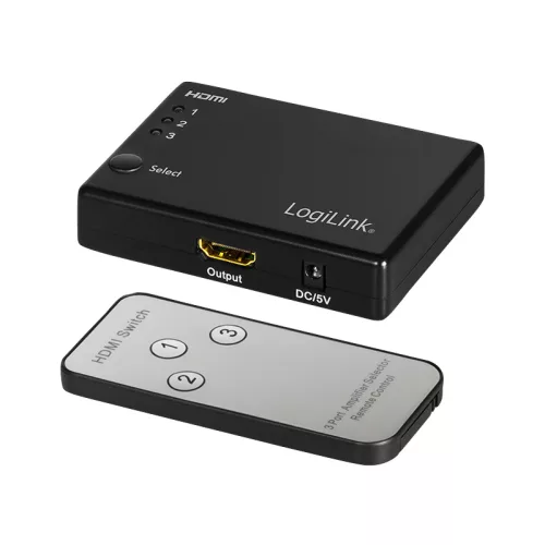 Logilink HDMI kapcsoló, 3x1 port, 1080p/60 Hz, HDCP, CEC, RC (HD0042)