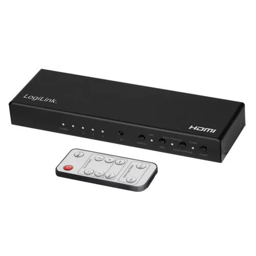 Logilink HDMI kapcsoló, 4x1 port, 4K/60 Hz, HDCP, HDR, ARC, hangkivonat, RC (HD0046)