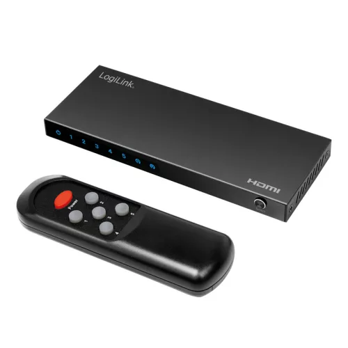 Logilink HDMI kapcsoló, 5x1 port, 4K/60 Hz, HDCP, HDR, CEC, RC, fém (HD0060)